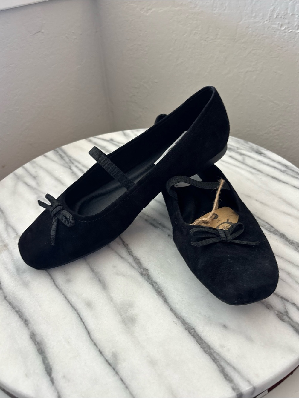 Born Black Suede Ballet Flats with Bow Strap Mary Jane